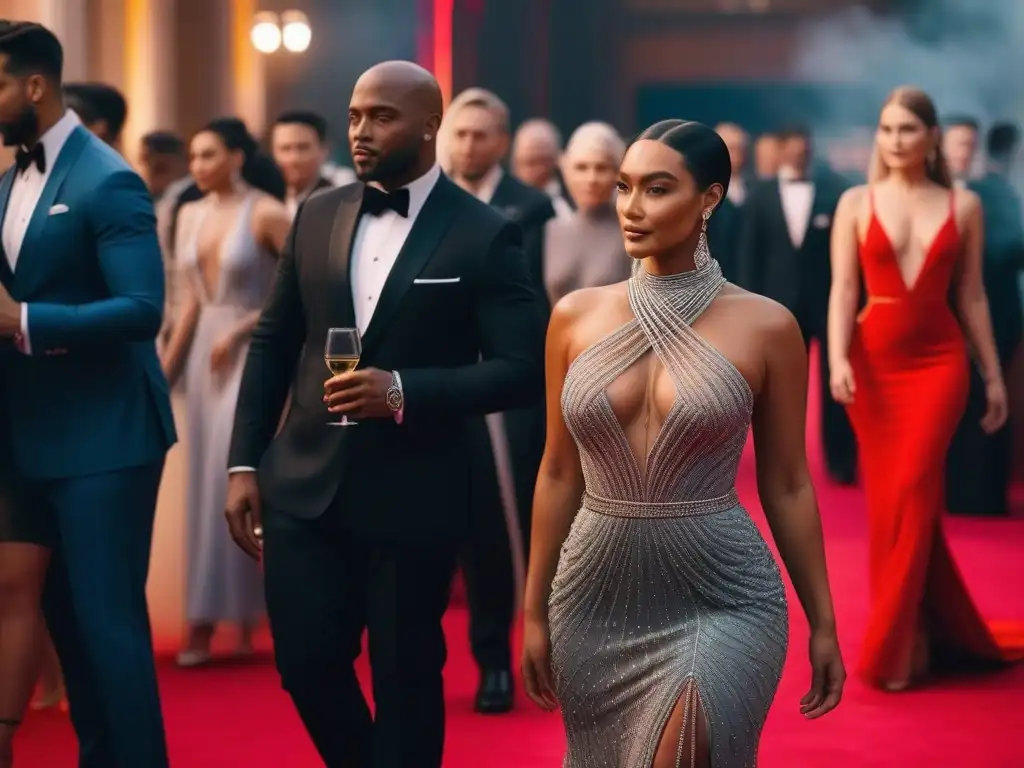 Desfile de moda inclusivo y glamuroso en alfombra roja Desfile de moda de lujo con cuerpos diversos desfilando con confianza en la alfombra roja de un evento glamuroso