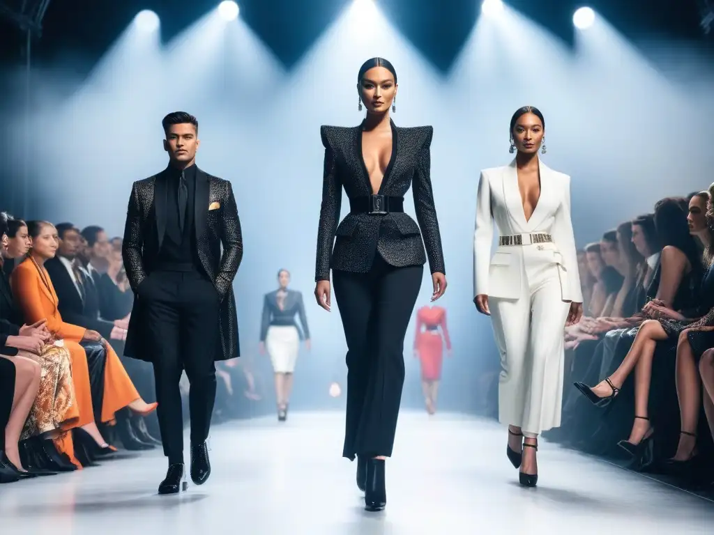 Desfile de moda inclusivo y lujoso con modelos diversos Desfile de moda de lujo con diversidad e inclusión étnica, corporal y de habilidades