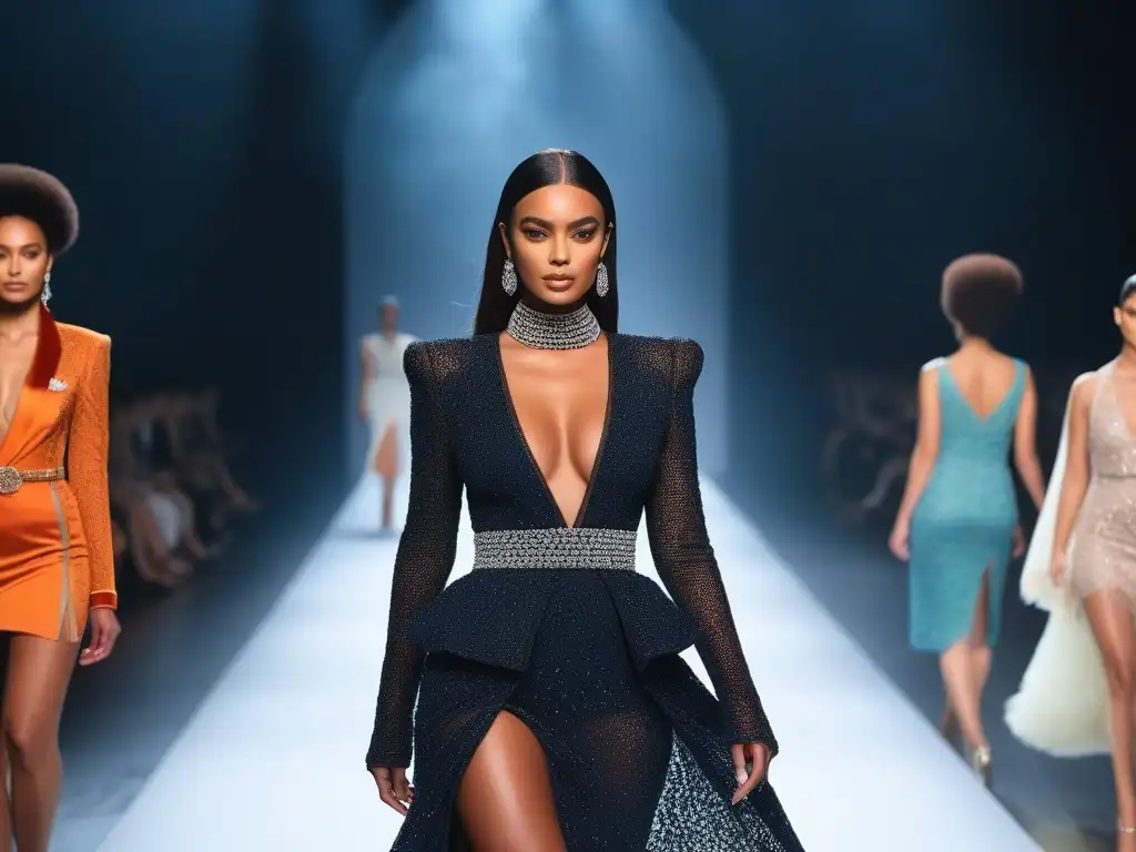 Desfile de moda inclusivo: diversidad y estilo en la pasarela Desfile de moda de lujo inclusiva y diversa con modelos diversos caminando con confianza por la pasarela
