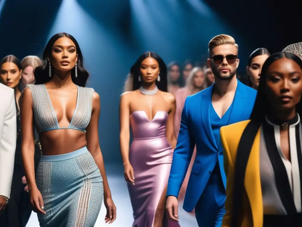 Desfile inclusivo de moda: influencers empoderados Un desfile de moda de lujo inclusiva con influencers diversos mostrando confianza y estilo único