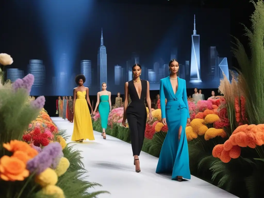 Desfile de moda inclusivo en la ciudad: lujo y diversidad Desfile de moda de lujo inclusiva exclusividad con modelos luciendo prendas exclusivas y elegantes en una pasarela vibrante y exótica
