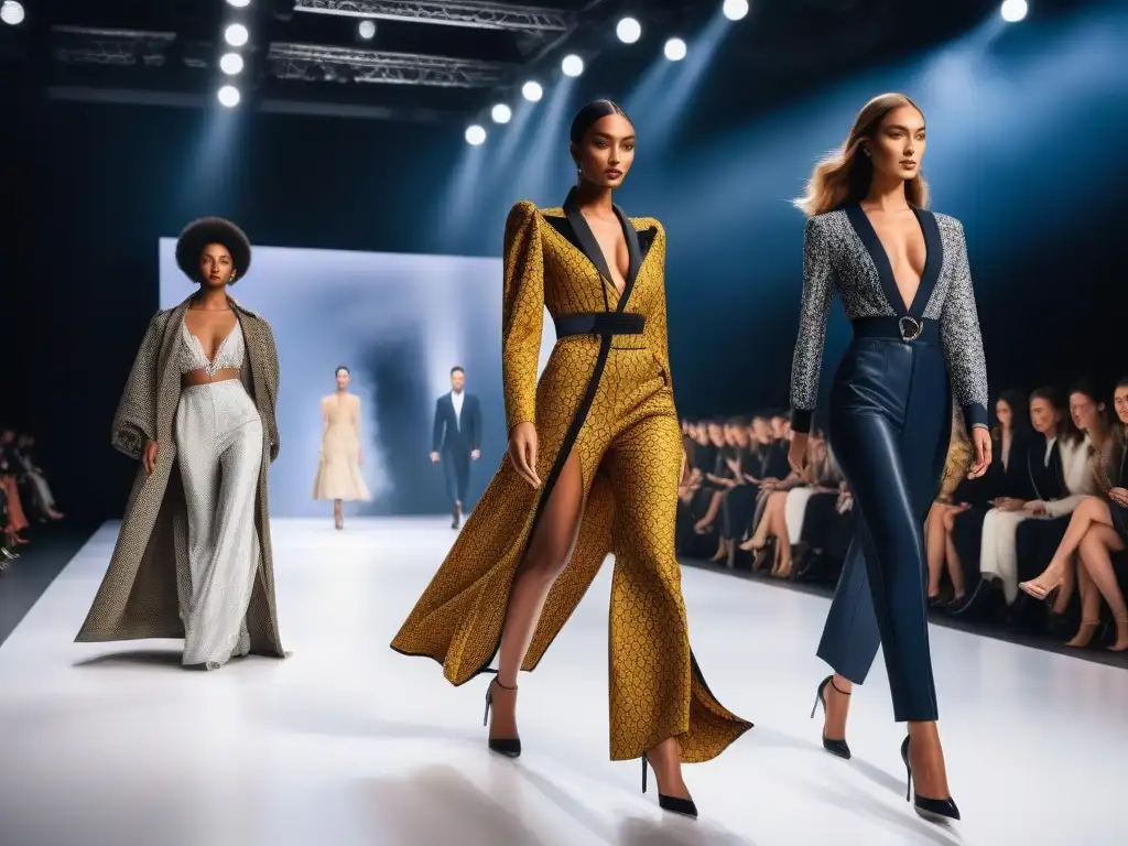 Desfile de moda inclusivo: lujo y diversidad en la pasarela Desfile de moda de lujo inclusiva y exclusividad con modelos seguras y elegantes en la pasarela