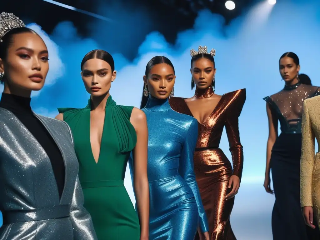 Desfile de moda inclusivo: diversidad y empoderamiento en alta costura Desfile de moda de lujo inclusiva alta costura con modelos diversos empoderados y vanguardistas en pasarela lujosa
