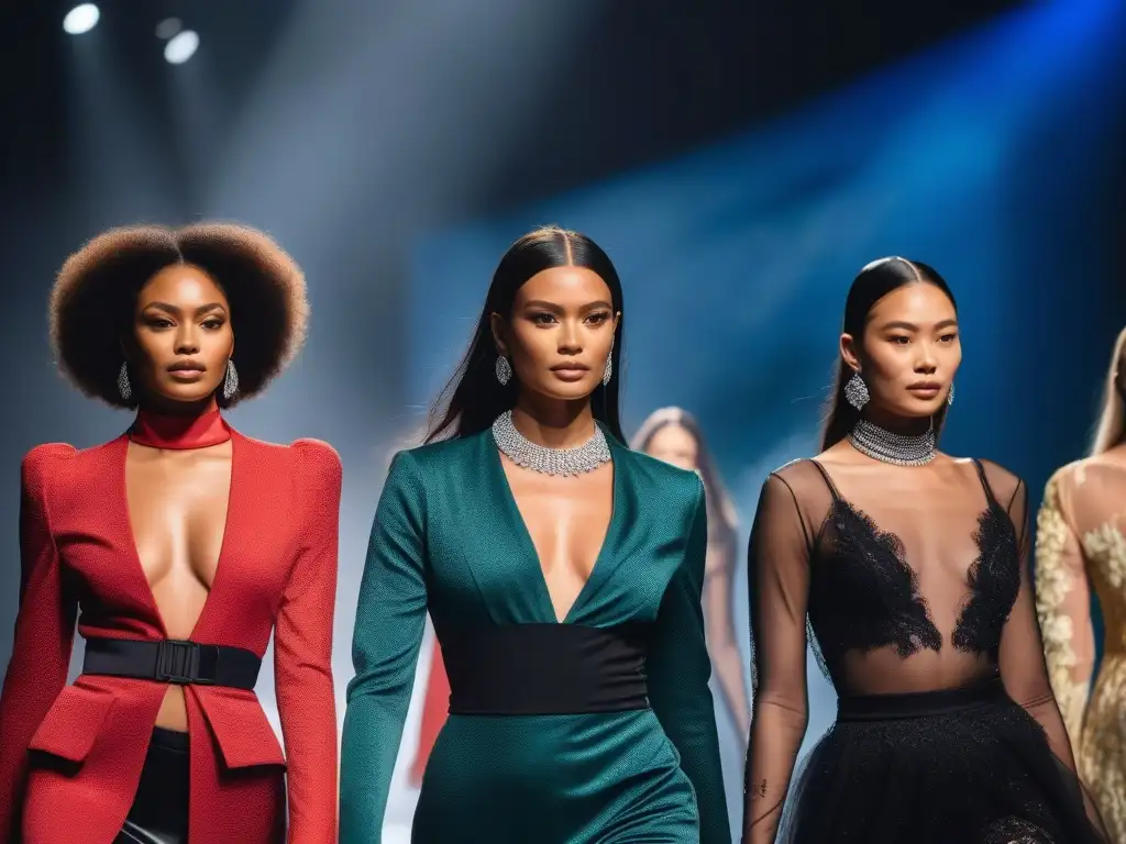 Desfile de moda inclusivo: diversidad y empoderamiento Desfile de moda de lujo inclusiva con diversidad de modelos de distintas etnias y habilidades, mostrando confianza y empoderamiento