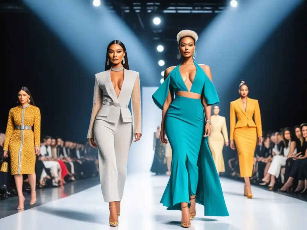 Desfile de moda inclusivo y lujoso con modelos diversos Desfile de moda de lujo inclusiva y diversa con modelos diversos caminando con confianza por la pasarela