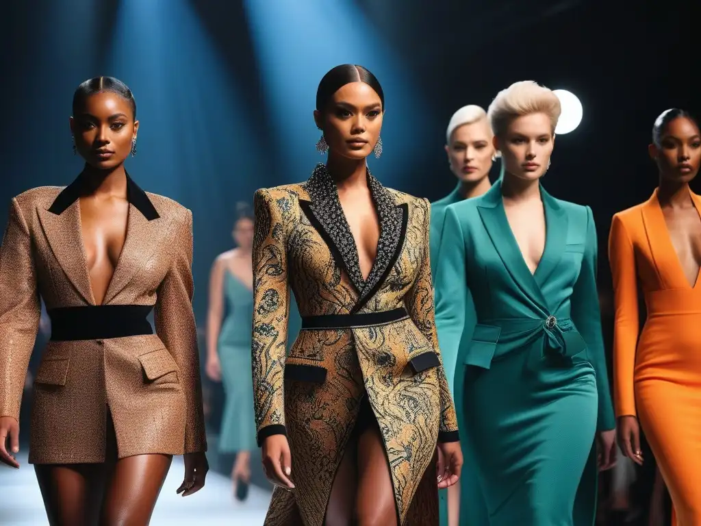 Diversidad y lujo: desfile inclusivo de moda Desfile de moda de lujo inclusiva y diversa con modelos diversos en una pasarela moderna y brillante
