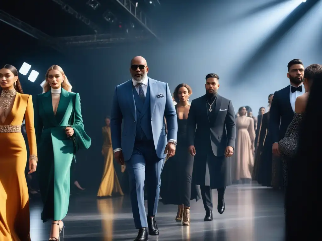 Desfile de moda inclusiva: diversidad y elegancia en la pasarela Un desfile de moda de lujo inclusivo con modelos de distintos orígenes, edades y estilos, en una pasarela elegante
