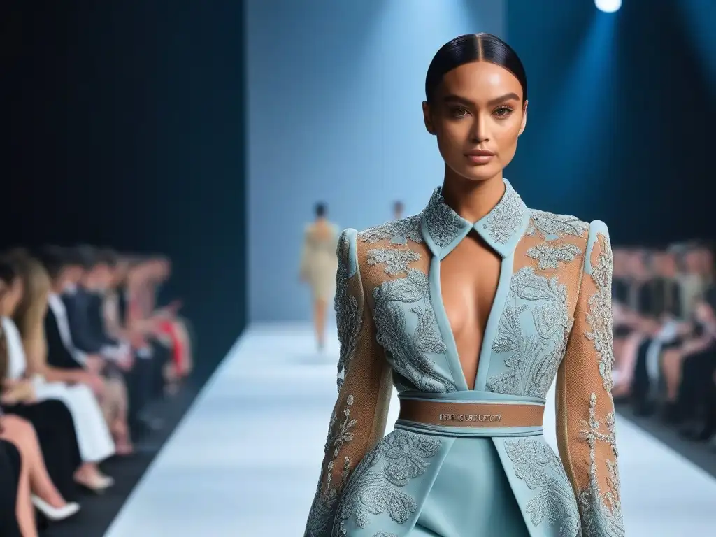 Desfile de moda sostenible de alta tecnología Desfile de moda ecológica premium con wearables de tecnología, lujo y sostenibilidad