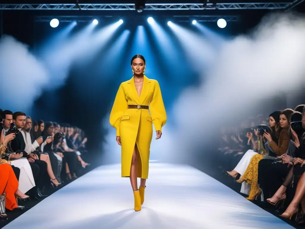 Desfile de moda sostenible: lujo eco-chic en la pasarela Desfile de moda de lujo sostenible con normativas de la industria, modelos elegantes en pasarela ecofriendly