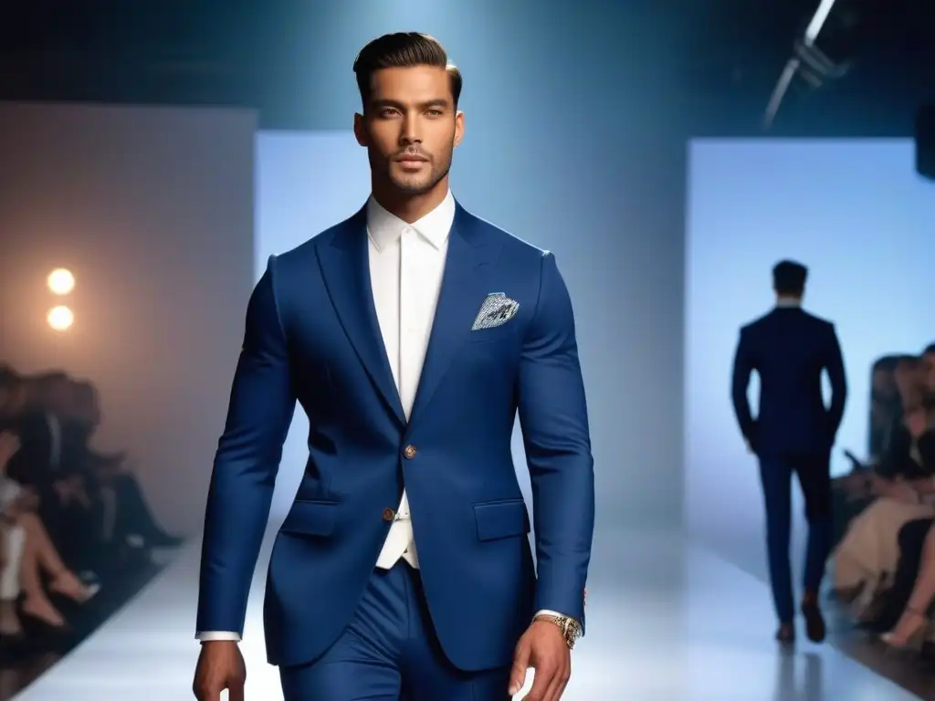 Desfile de moda masculina: diversidad y estilo en trajes modernos Desfile de moda masculina inclusiva con modelos diversos luciendo trajes clásicos modernizados en una pasarela elegante y minimalista