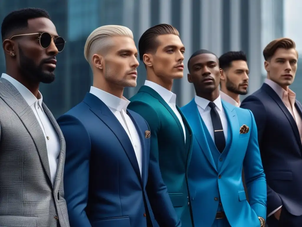 Moda masculina inclusiva: Estilo y diversidad en la ciudad Un desfile de moda masculina inclusiva con estilo y diversidad en un entorno urbano moderno