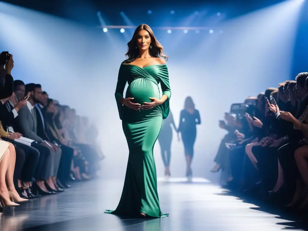 Tendencias de moda maternal 2023: Desfile de embarazadas Desfile de moda maternal internacional con modelos embarazadas luciendo vanguardistas atuendos del 2023