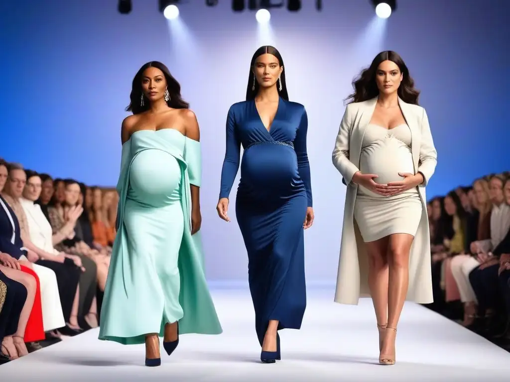 Desfile de moda premamá: diseño inclusivo y vanguardista Desfile de moda maternidad inclusiva: mujeres embarazadas seguras lucen diseños innovadores de diseñadores transformando