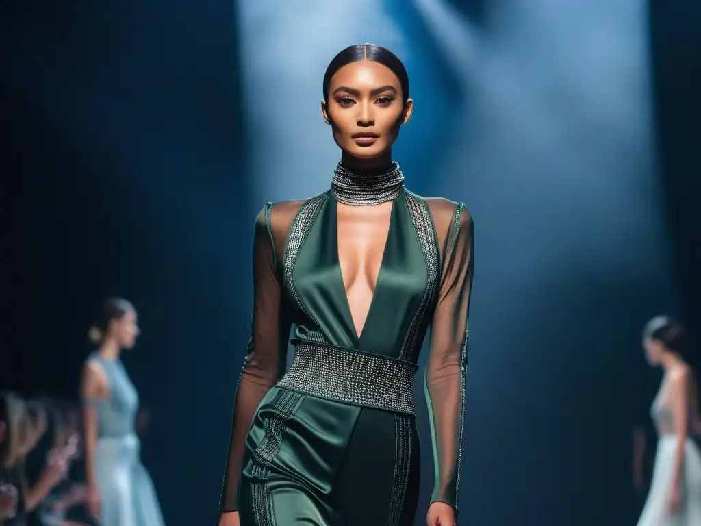 Desfile de moda inclusivo: innovación y empoderamiento Desfile de moda con modelos altos y diversos, vistiendo prendas colaborativas y modernas
