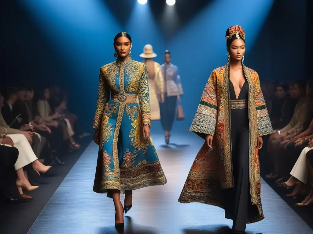 Desfile de moda: fusión cultural y diversidad étnica en la pasarela Desfile de moda: modelos con atuendos culturales y modernos