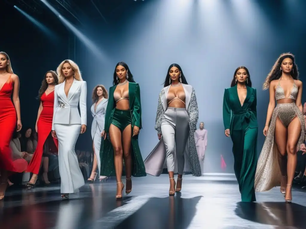 Desfile de moda inclusivo: Celebrando la diversidad de cuerpos en 8K Desfile de moda con modelos de diferentes cuerpos exhibiendo outfits modernos, representación realista de diferentes cuerpos
