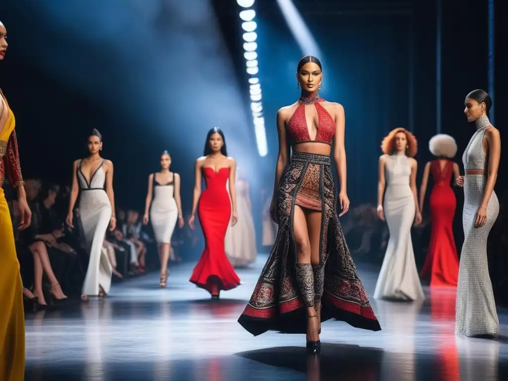 Pasarela de moda: Celebrando la diversidad cultural con estilo Desfile de moda con modelos de diversas culturas desfilando con diseños únicos