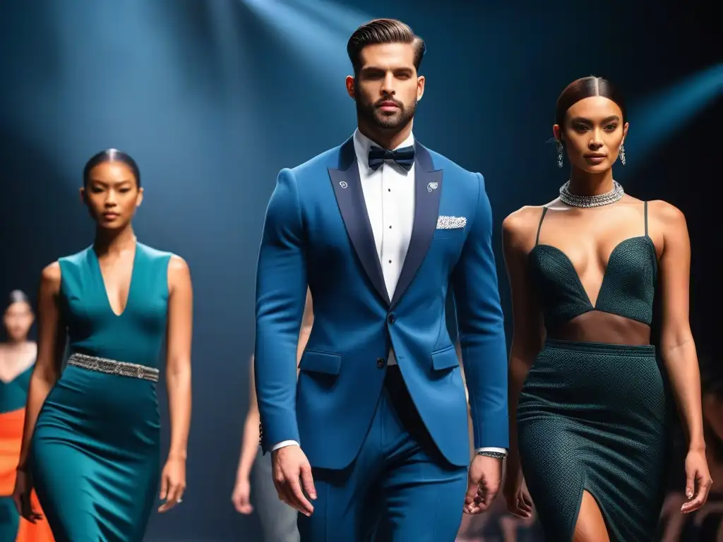 Desfile de moda diverso: empoderamiento y belleza Un desfile de moda con modelos de diversidad de cuerpos, desbordando empoderamiento y estilo en una pasarela futurista y dinámica