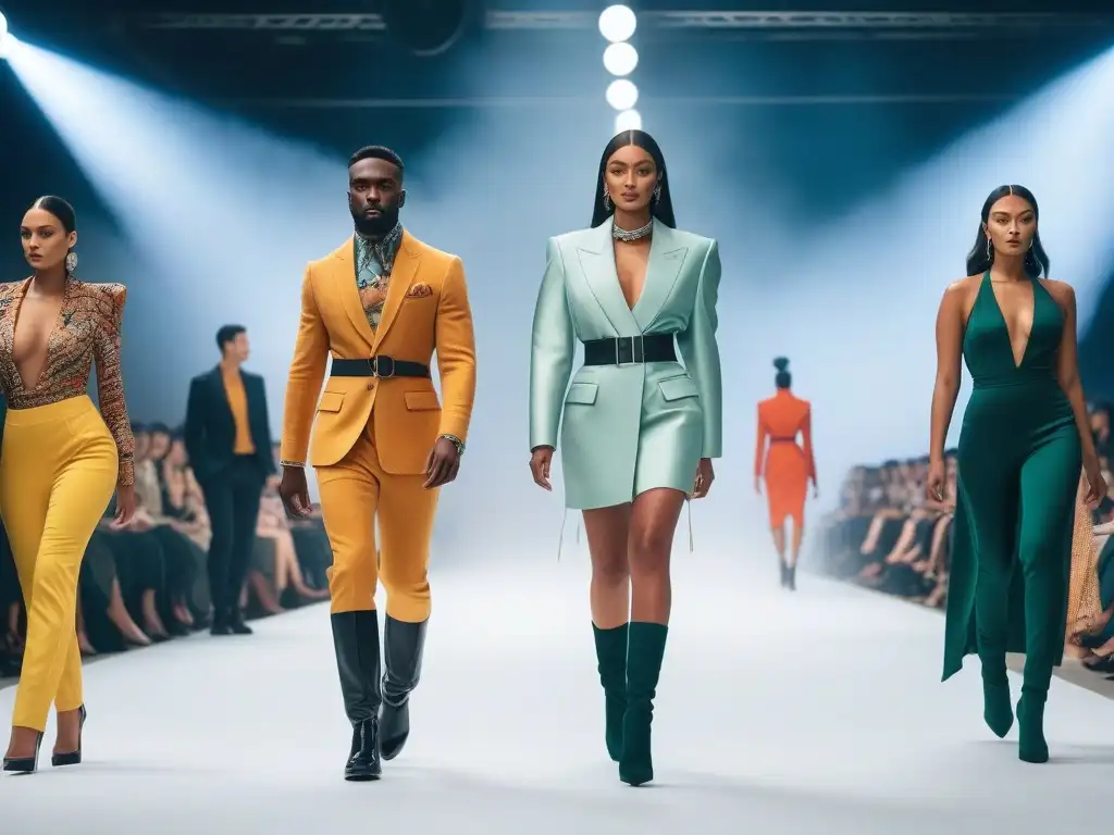 Desfile de moda sostenible: diversidad y estilo ecofriendly Desfile de moda con modelos de diversidad étnica, corporal y de género en tejidos sostenibles