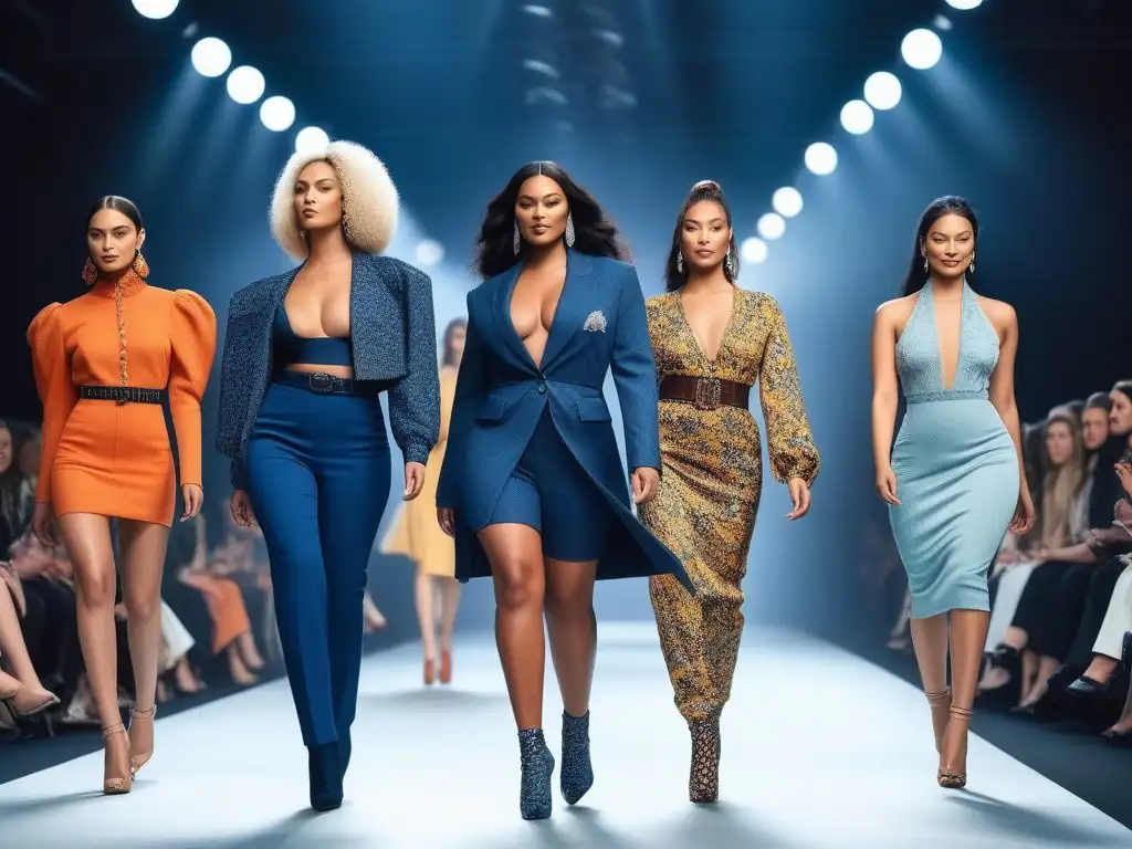 Pasarela de moda diversa: modelos desfilando con estilo y diversidad Desfile de moda con modelos diversos y estilos únicos, reflejando la inclusividad