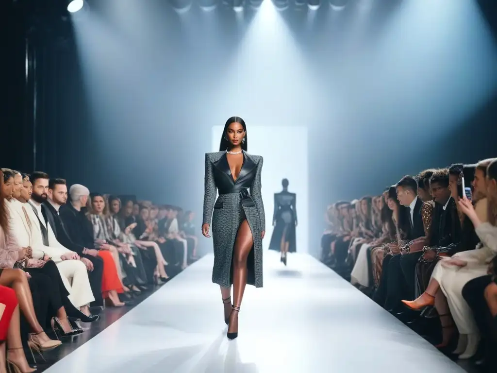 Desfile de moda inclusivo: diversidad en la pasarela Desfile de moda con modelos diversos y seguros de sí mismos en una pasarela moderna y brillante
