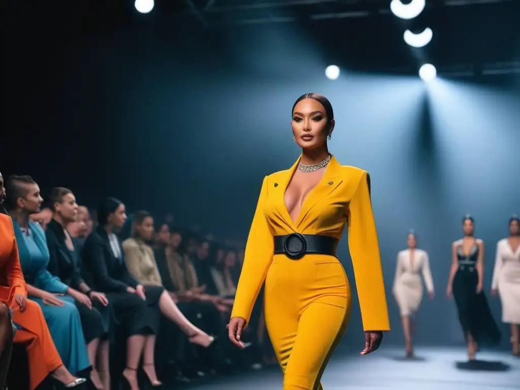 Desfile de moda inclusivo: modelos diversos deslumbran en la pasarela Desfile de moda con modelos diversos mostrando elegantes conjuntos