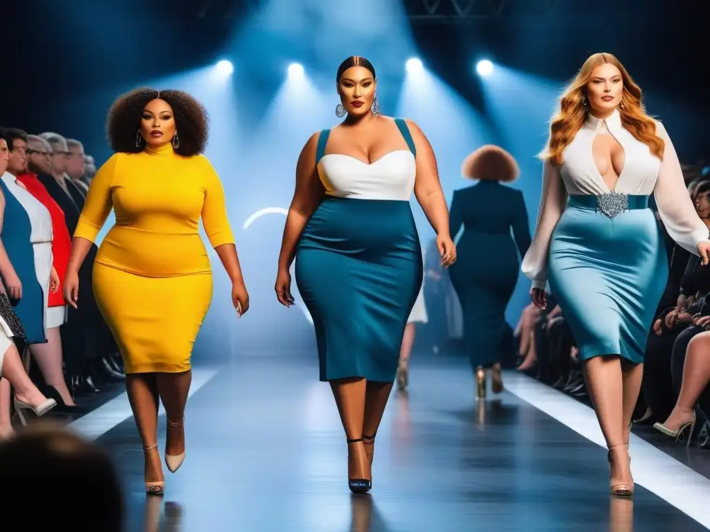 Desfile de moda plus size: evolución estilística con confianza Desfile de moda plus size: modelos empoderadas caminan con estilo, mostrando la evolución de la historia moda plus size evolución