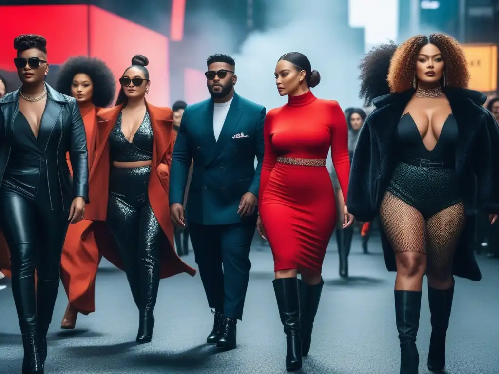 Desfile de moda diverso y vibrante: celebra la individualidad Desfile de moda con modelos de diversas formas y tamaños, luciendo atuendos únicos que celebran la diversidad corporal en moda