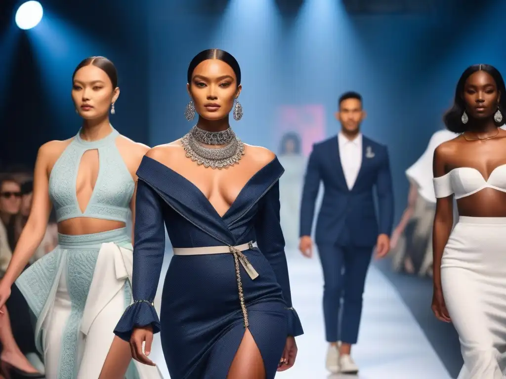 Desfile inclusivo: moda global celebra la diversidad Desfile de moda con modelos diversos mostrando marcas de moda internacionales inclusivas, uniendo culturas y estilos