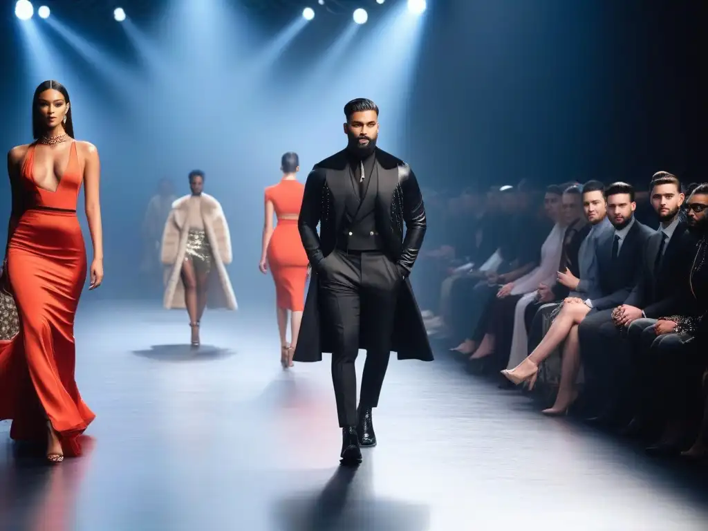 Desfile de moda inclusivo: modelos diversos en pasarela Desfile de moda con modelos masculinos diversos exhibiendo inclusividad y estilo