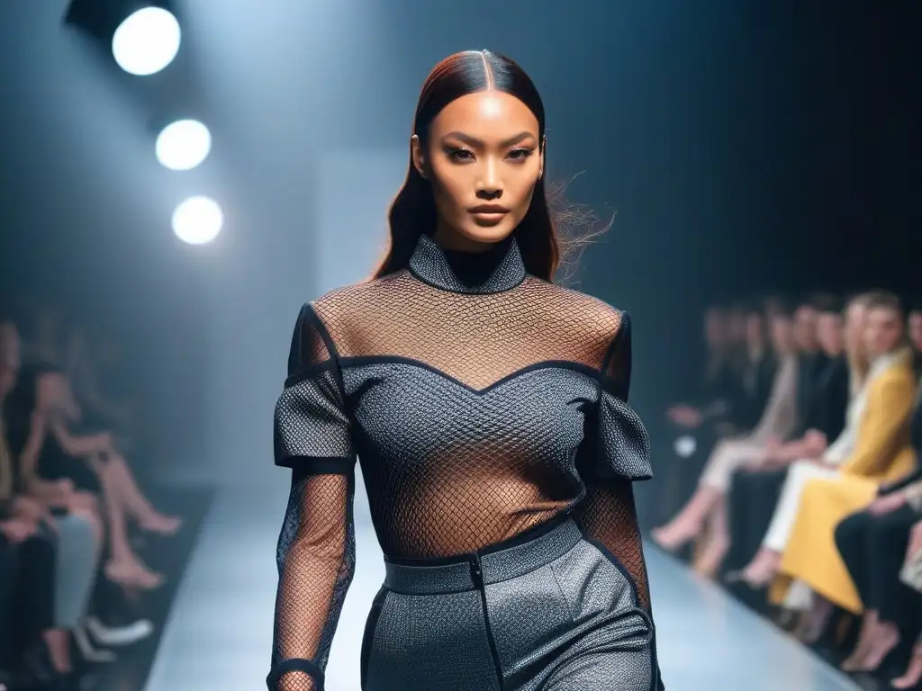 Desfile de moda inclusivo y moderno: diversidad en la pasarela Desfile de moda con modelos diversos desfilando en una pasarela, celebrando la inclusión de cuerpos diversos en moda