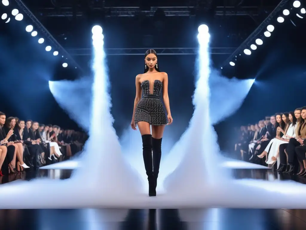 Desfile de moda: Elegancia y estilo en pasarela con modelos petite Desfile de moda con modelos petite luciendo colecciones de marcas, reflejando elegancia y confianza