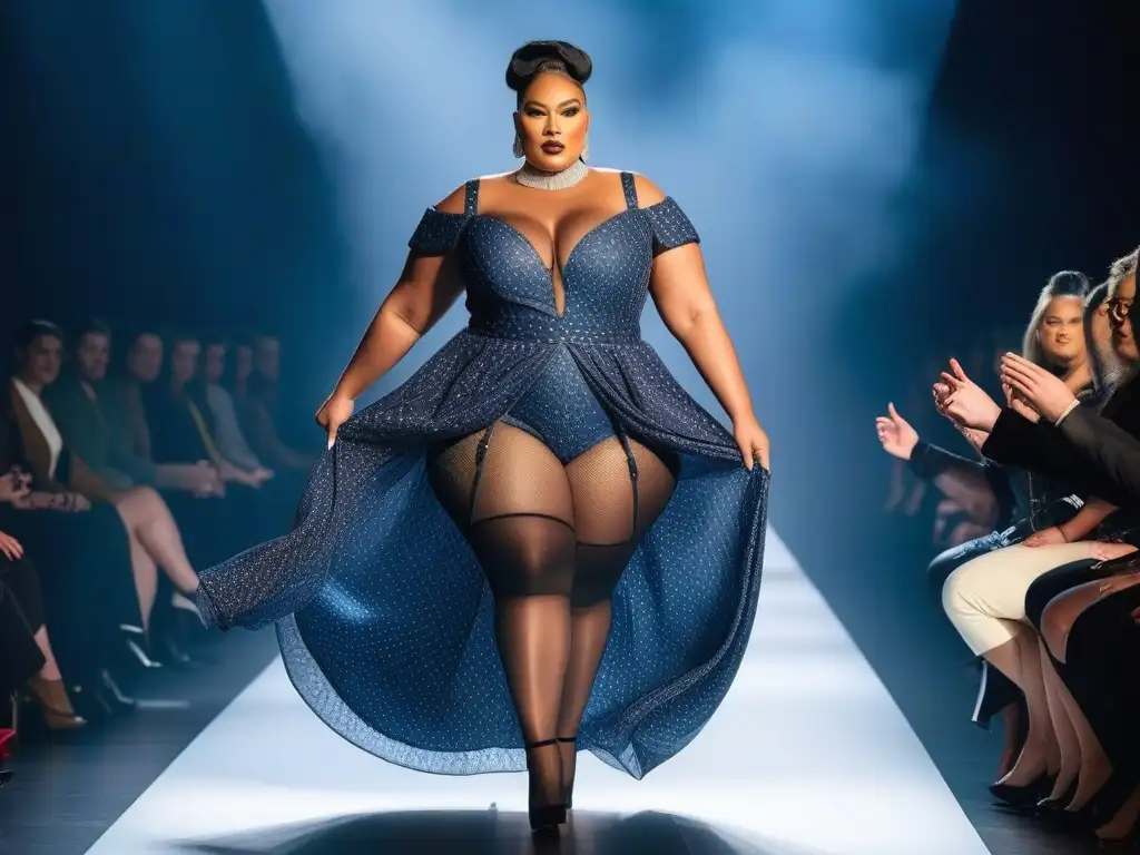 Desfile de moda plus size: Empoderamiento y estilo en la pasarela Un desfile de moda plus size con modelos diversos, radiantes de confianza y estilo en pasarelas de moda plus size adaptación