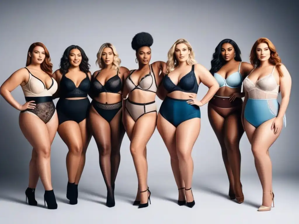 Lencería moderna y trendy para tallas altas: empoderamiento y estilo Un desfile de moda de modelos plus size mostrando ropa interior cómoda y moderna para tallas tall