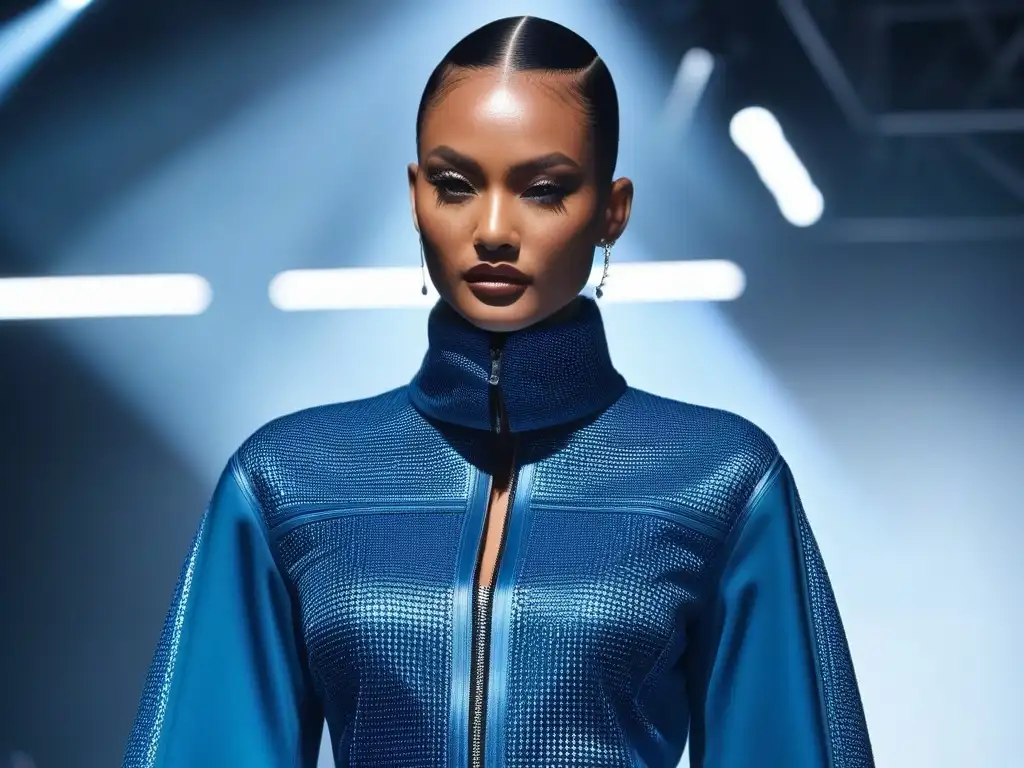 Fashion runway: moda adaptativa futurista inspirada en la cultura pop Desfile de moda con modelos usando ropa futurista adaptativa inspirada en la cultura pop