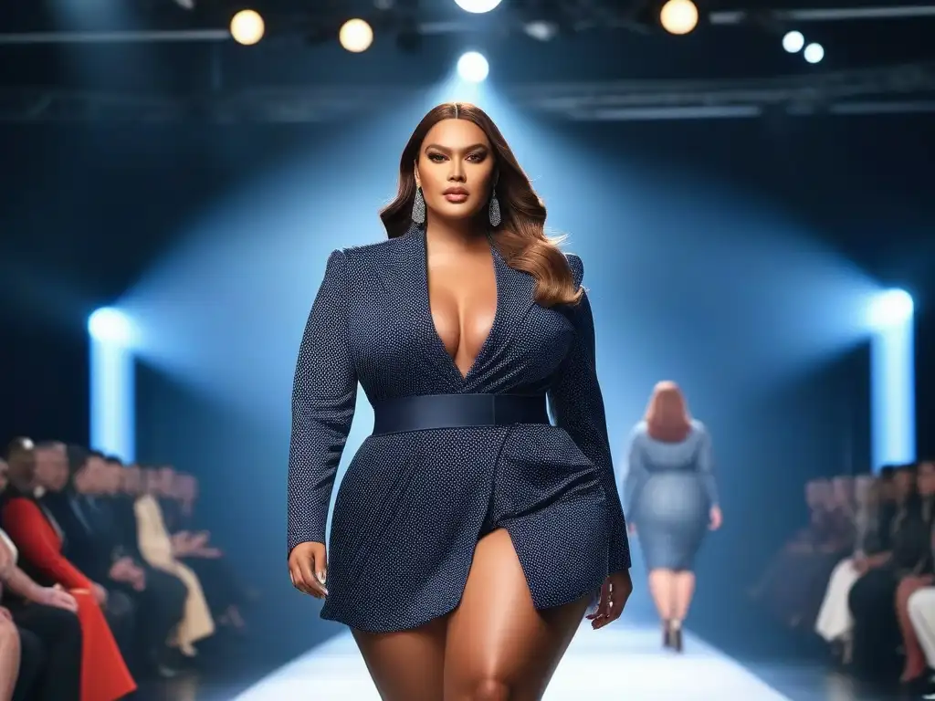 Desfile de moda plussize: diversidad y elegancia en la pasarela Desfile de moda plus size con modelos seguras y elegantes en una pasarela moderna