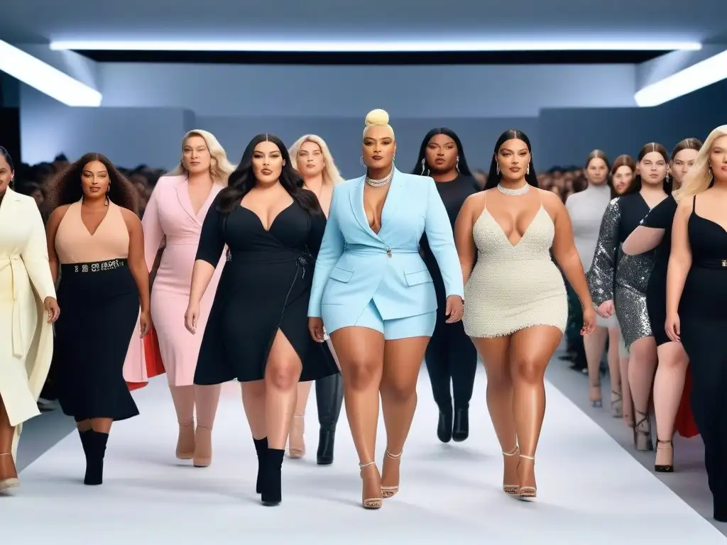 Desfile de moda plussize: diversidad y empoderamiento Desfile de moda plus size con modelos seguras y diversas, representando la inclusividad y empoderamiento en la industria