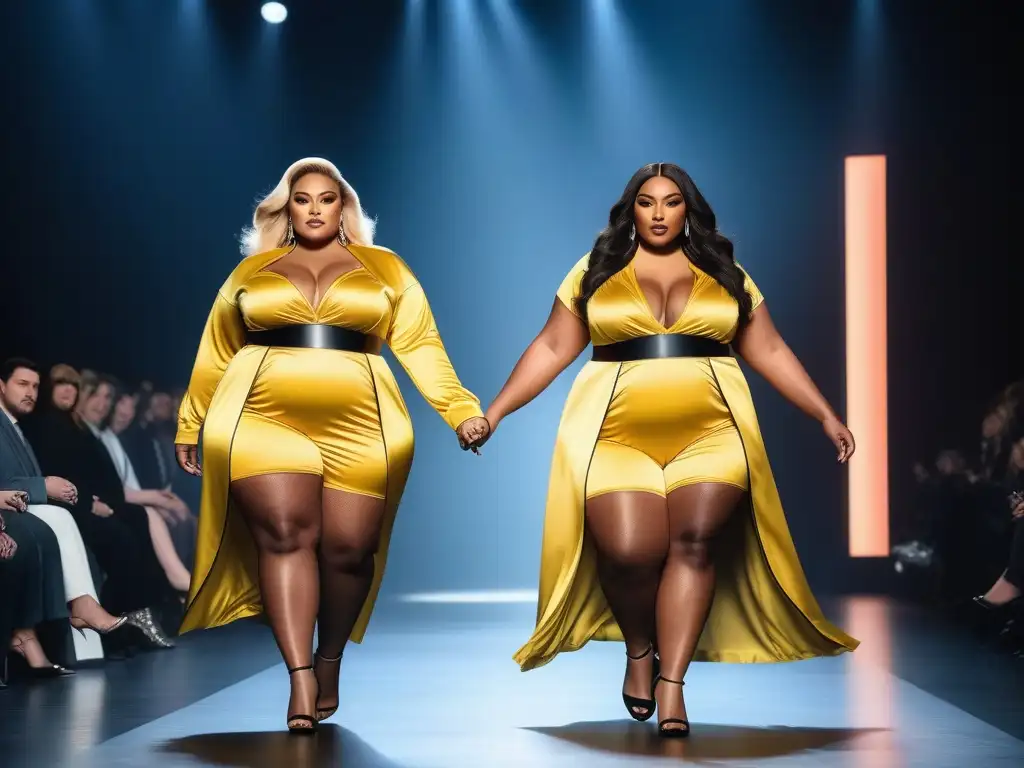 Pasarela de moda plussize: confianza y empoderamiento Un desfile de moda plus size con modelos seguras y empoderadas, luciendo atuendos modernos