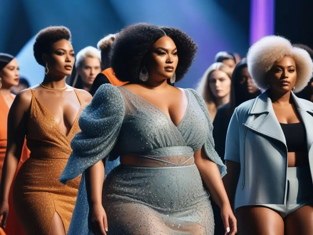Desfile de moda inclusivo: diversidad y empoderamiento en la pasarela Desfile de moda con modelos de distintas tallas, etnias y géneros luciendo prendas inclusivas