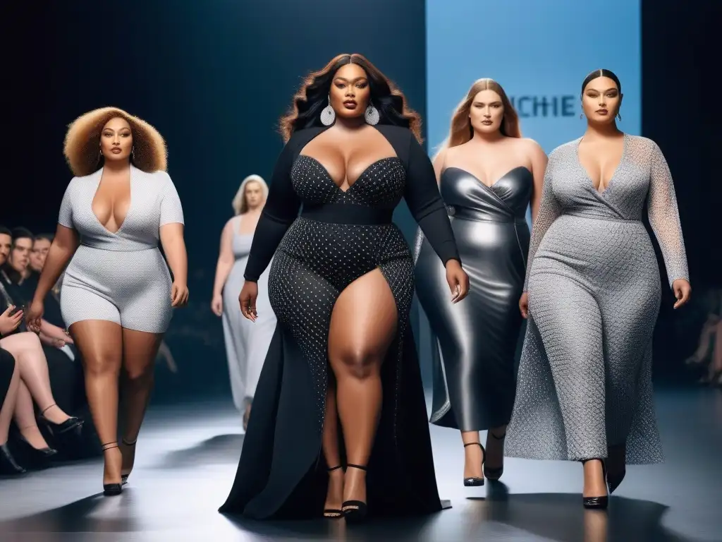 Desfile de moda plussize: diversidad y empoderamiento en la pasarela Desfile de moda con modelos de tallas grandes luciendo colaboraciones de diseñadores, radiando confianza y estilo