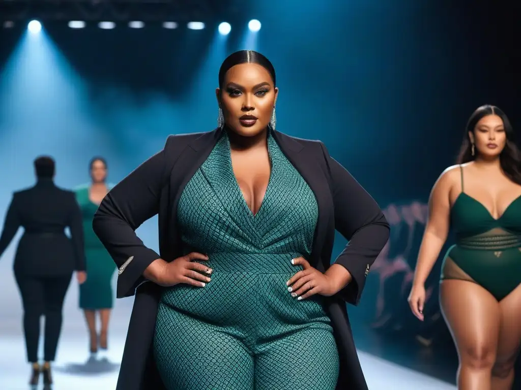 Desfile de moda inclusivo con modelos de tallas grandes empoderadas Desfile de moda con modelos de tallas grandes luciendo colaboraciones de moda, derrochando estilo y confianza en la pasarela