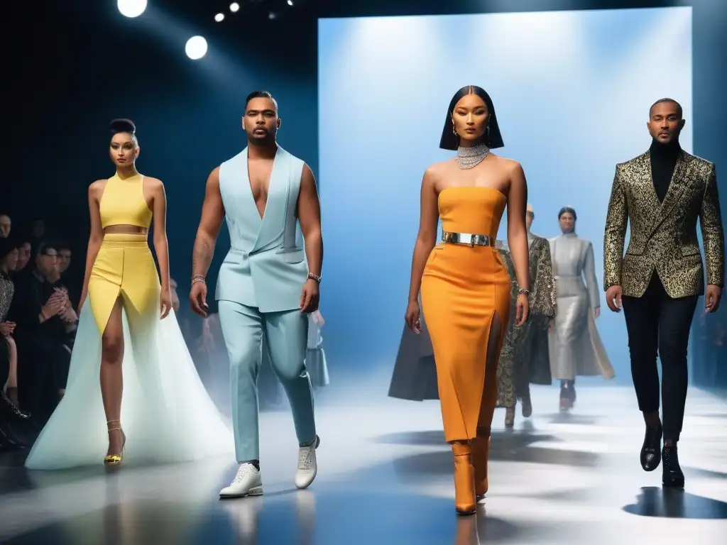 Desfile de moda inclusivo: diversidad y vanguardia en la pasarela Desfile de moda con modelos diversos mostrando tendencias inclusivas en la moda