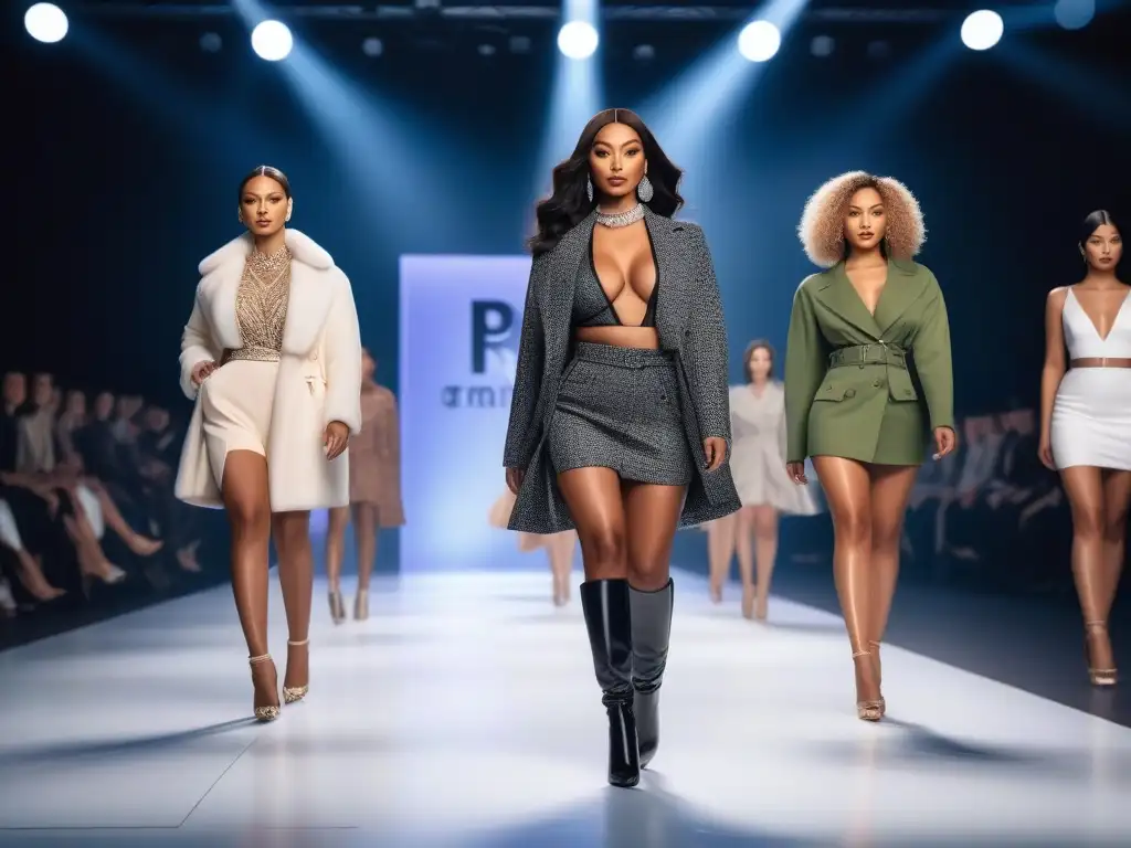 Desfile de moda: Celebrando la diversidad y empoderamiento Desfile de moda con mujeres petite de diversas etnias, estilos y cuerpos, rompiendo estereotipos