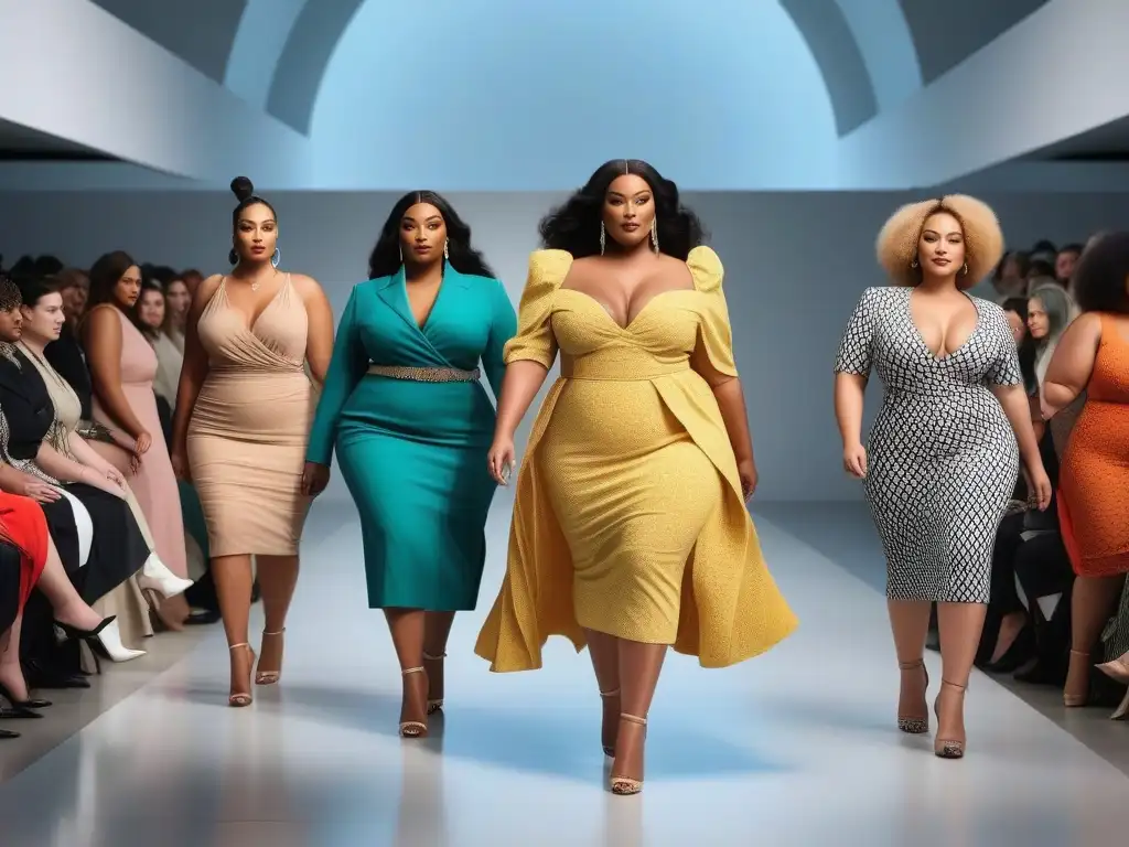 Desfile de moda plus size en museo: empoderamiento y diversidad Desfile de moda plus size en museo: modelos seguras y empoderadas lucen diseños elegantes y trendy