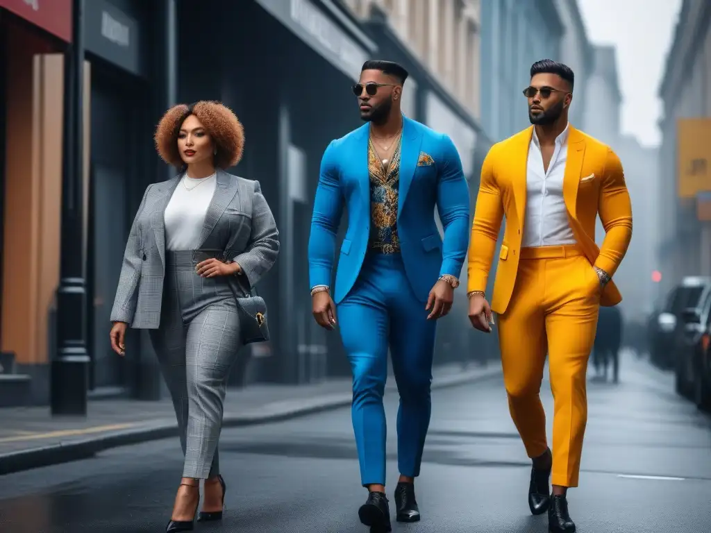 Desfile de moda para altos: diversidad y empoderamiento en la ciudad Un desfile de moda para personas altas inclusiva en la ciudad, con elegancia, diversidad y confianza en cada paso