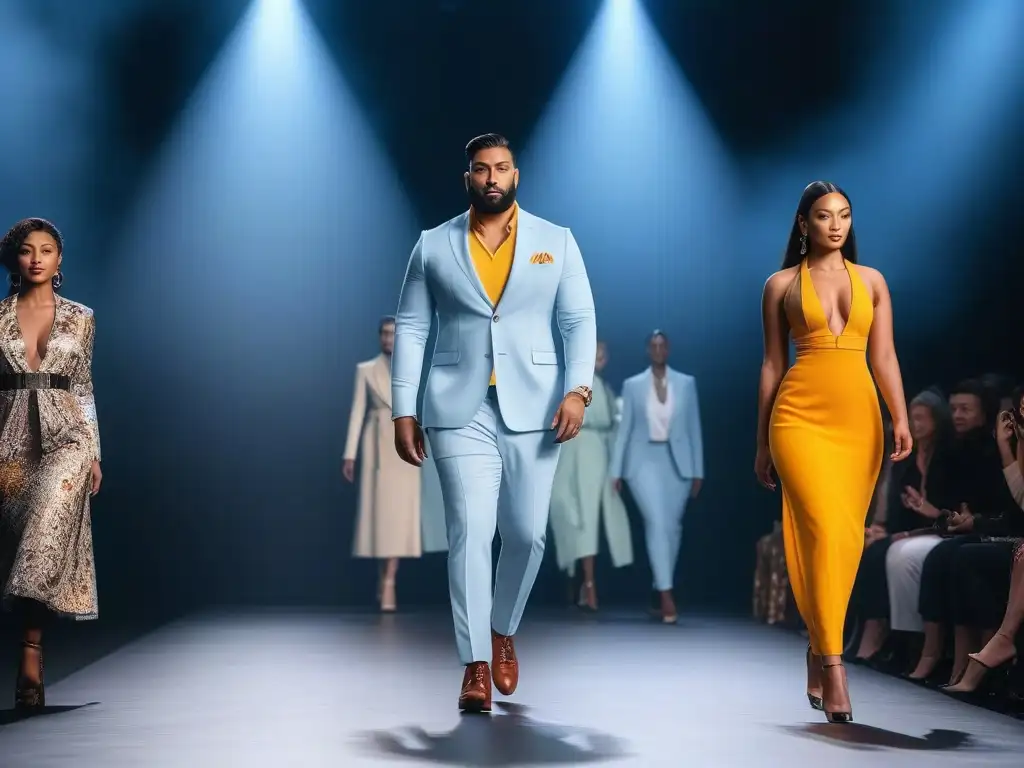 Desfile de moda inclusivo para personas altas: diversidad y empoderamiento Desfile de moda para personas altas inclusiva con diversidad de estilos y etnias, empoderamiento y modernidad en la pasarela