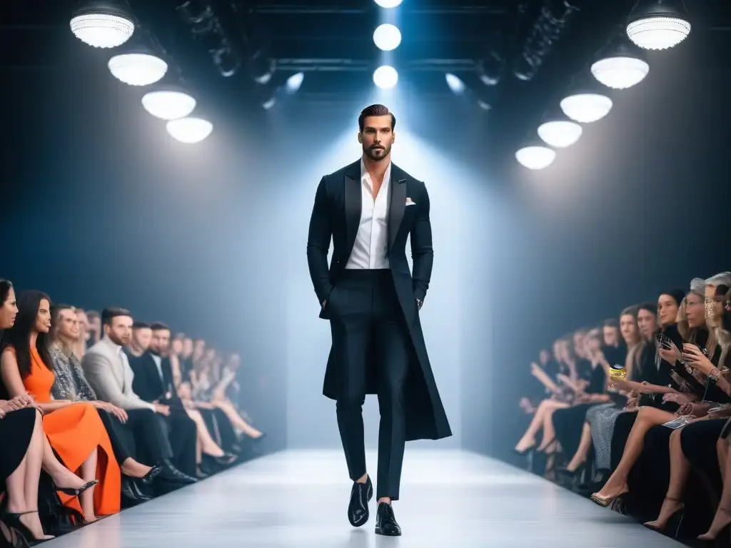 Desfile de moda para altas: elegancia y estilo en la pasarela Desfile de moda para personas altas tendencias: modelos elegantes y seguros desfilan en una pasarela brillante con estilo y sofisticación