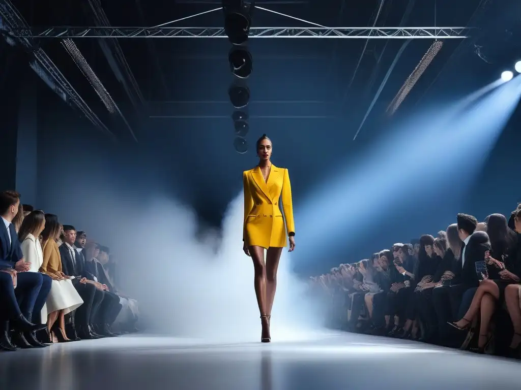 Desfile de moda para altos: triunfo y elegancia Desfile de moda para personas de altura con modelos seguros y elegantes en atuendos de tendencia en una pasarela moderna y luminosa