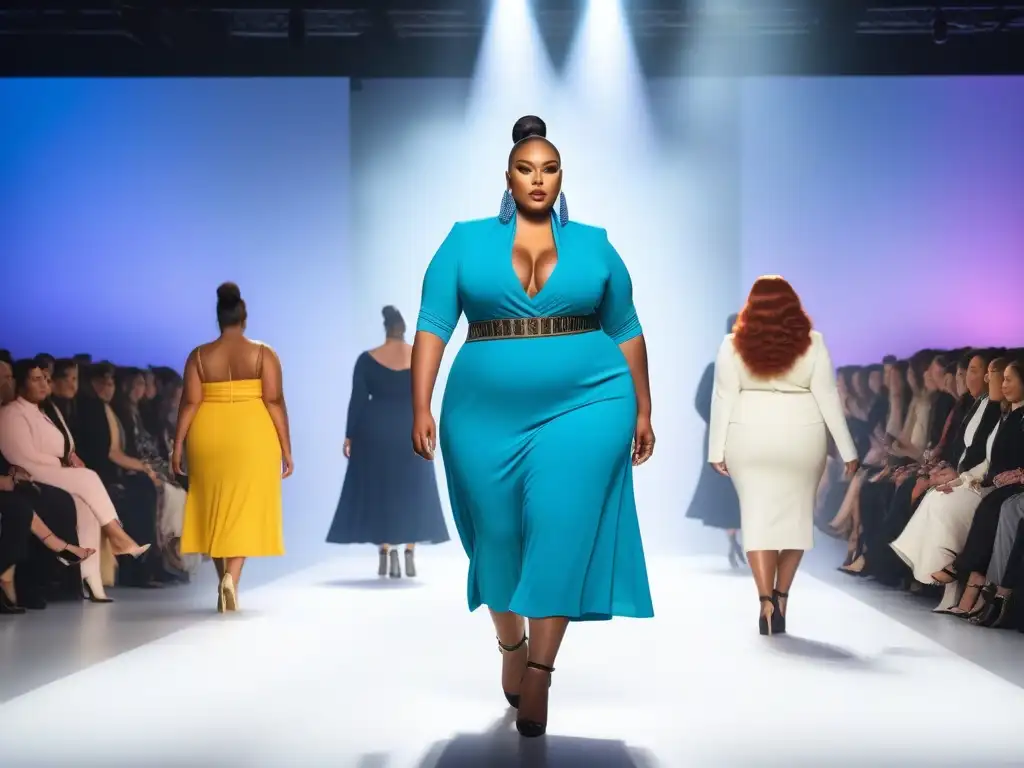 Desfile de modelos plussize: diversidad y empoderamiento Desfile de moda plus con modelos diversos y seguros de sí mismos, destacando la importancia de la diversidad de cuerpos en la industria de la moda