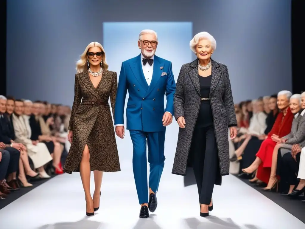 Desfile de moda senior: elegancia atemporal en la pasarela Un desfile de moda senior donde estilos perduran con elegancia y confianza